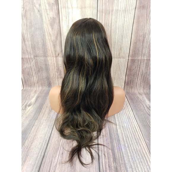 100% Human Hair Wig LACE FRONT WIG 22" Color #2 Dark Brown with #4 Highl… - Picture 4 of 6